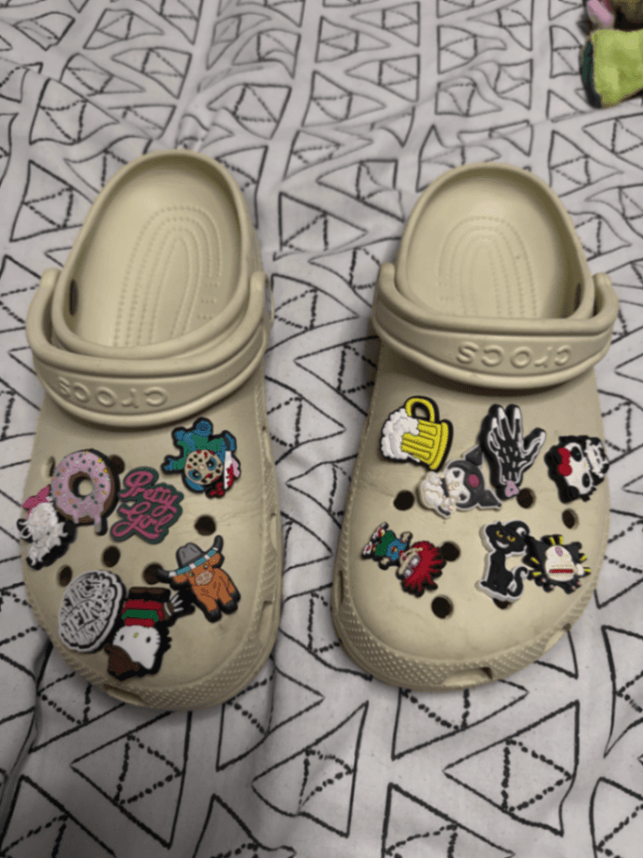 Cream Crocs with Mega Charms - Junior Size 5